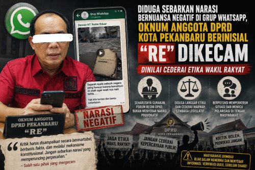 Diduga Sebarkan Narasi Bernuansa Negatif di Grup WhatsApp, Oknum Anggota DPRD Kota Pekanbaru Berinisial 'RE' Dikecam